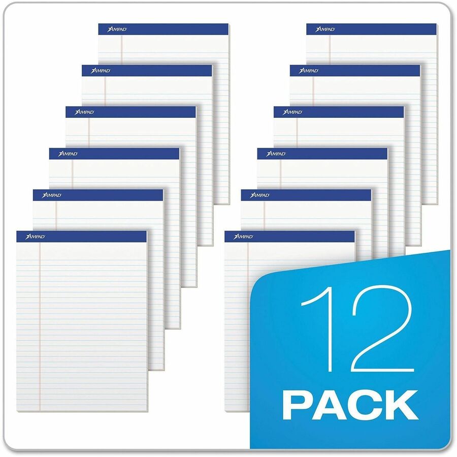 Ampad Legal Ruled Recycled Writing Pads - 50 Sheets - 0.34" Ruled - 15 lb Basis Weight - 8 1/2" x 11 3/4" Sheet Size - Environmentally Friendly, Perforated, Chipboard Backing, Rigid - 12 / Dozen