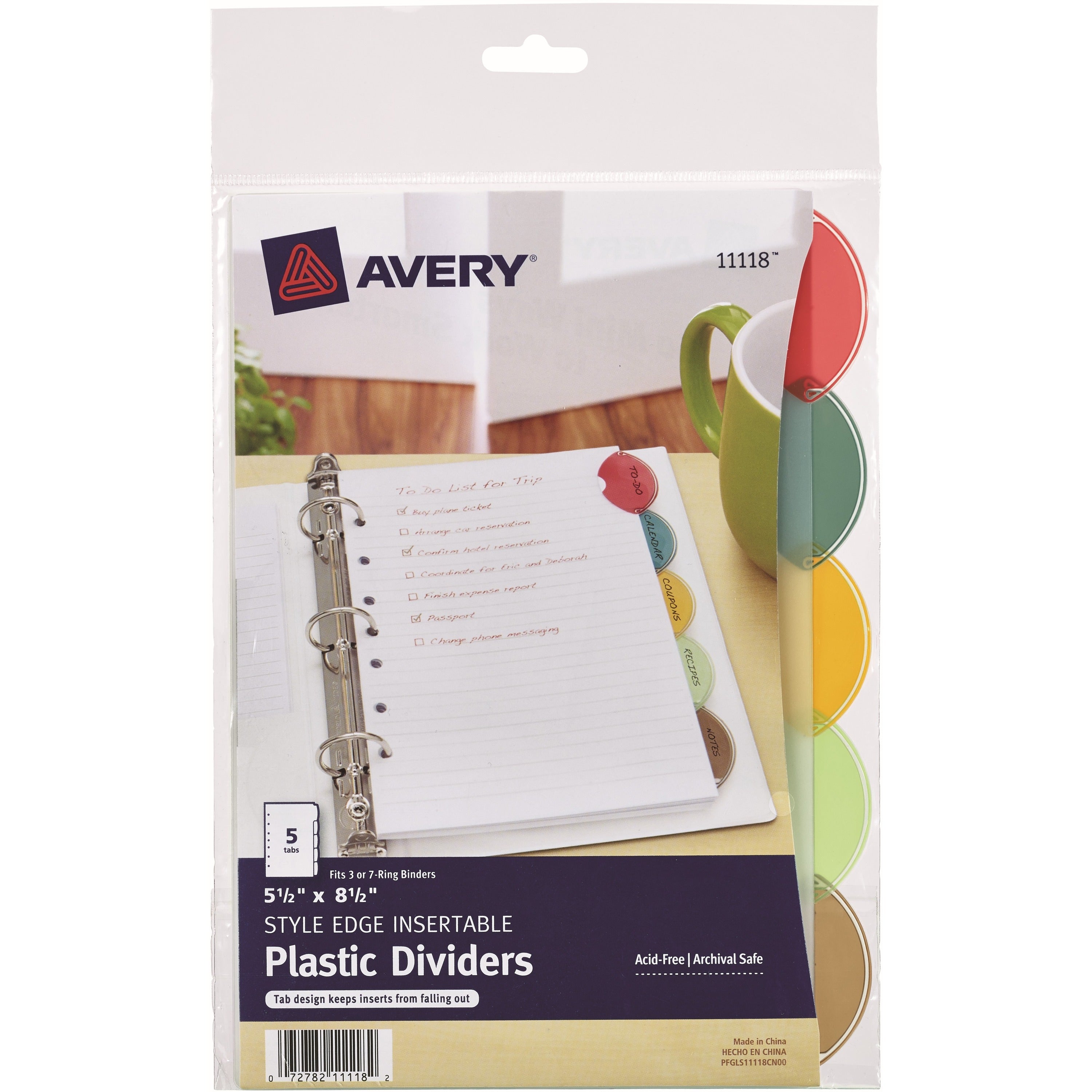 Avery&reg; Insertable Style Edge Plastic Mini Dividers for 3 Ring Binders, 5.5" x 8.5" , 5-Tab Set, Multicolor, 1 Set (11118) - 5 x Divider(s) - 5 - 5 Tab(s)/Set - 5.5" Divider Width x 8.50" Divider Length - 7 Hole Punched - Translucent Plastic Divider...