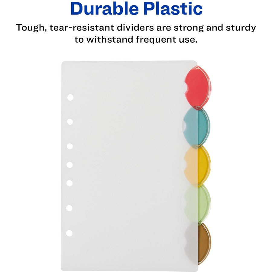 Avery&reg; Insertable Style Edge Plastic Mini Dividers for 3 Ring Binders, 5.5" x 8.5" , 5-Tab Set, Multicolor, 1 Set (11118) - 5 x Divider(s) - 5 - 5 Tab(s)/Set - 5.5" Divider Width x 8.50" Divider Length - 7 Hole Punched - Translucent Plastic Divider...