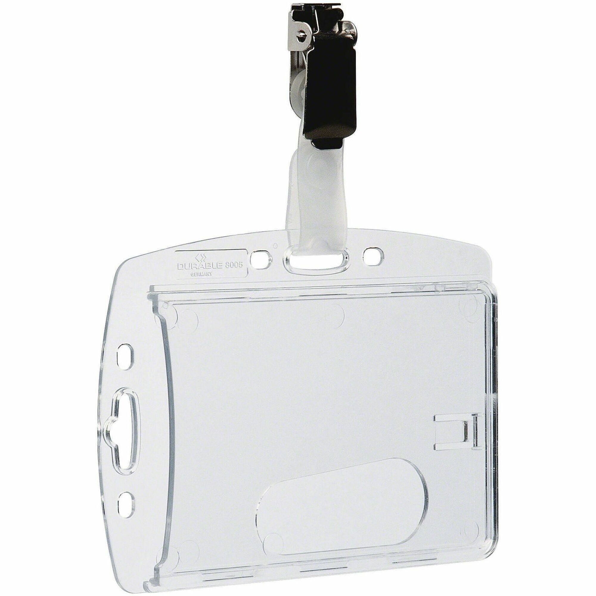 DURABLE Rotating Strap Clip ID Card Holder - Support 2.13" x 3.35" Media - 2.1" Height x 3.3" Width - Acrylic - Transparent - 25 / Box