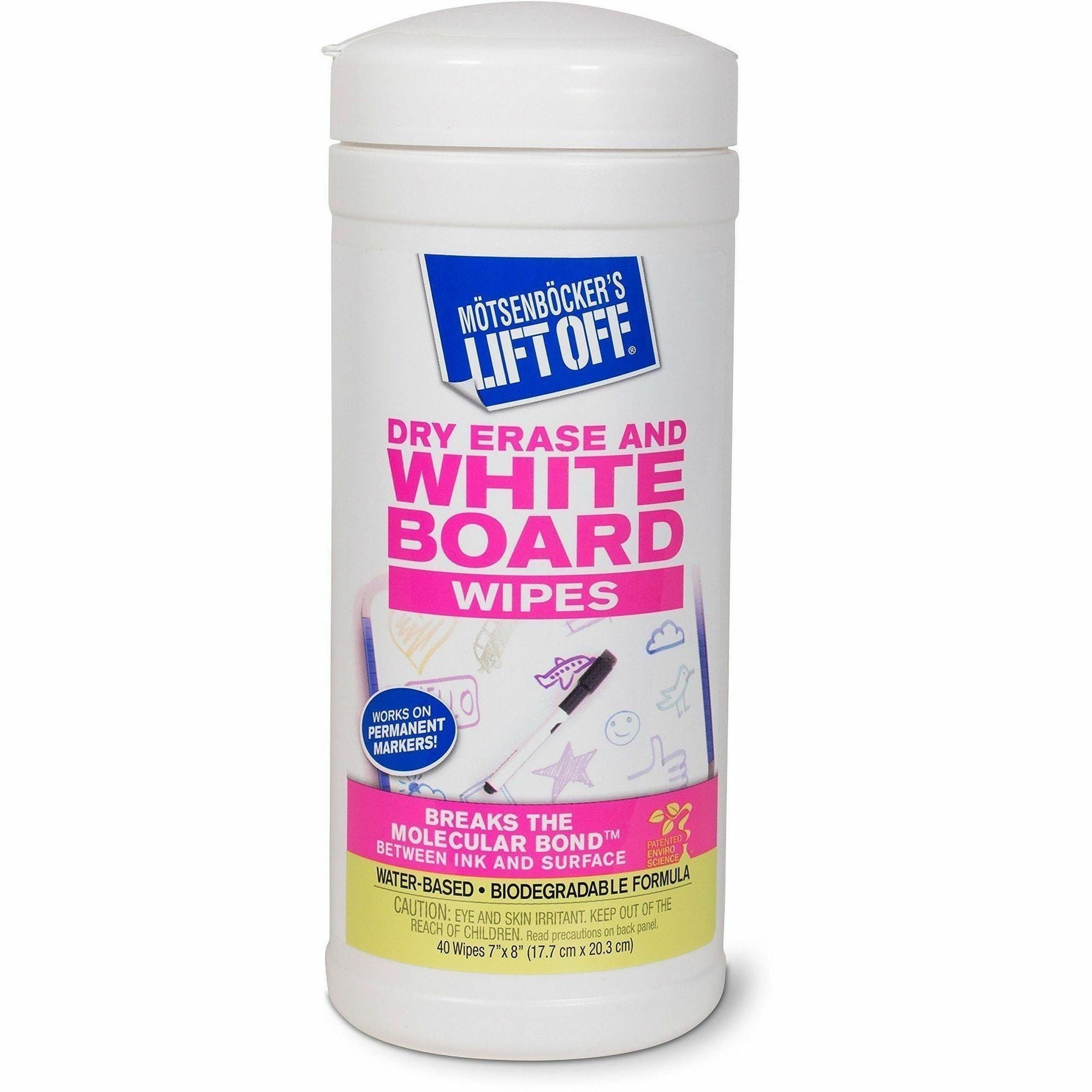 M�tsenb�cker's Lift Off Motsenbocker Lift Off Dry Erase Brd Cleaner Wipes - 7" Width x 12" Length - Used as Ink Remover, Mark Remover, Ghost Remover, Shadow Remover, Stain Remover - Streak-free, Water Based - Plastic - 180 / Carton