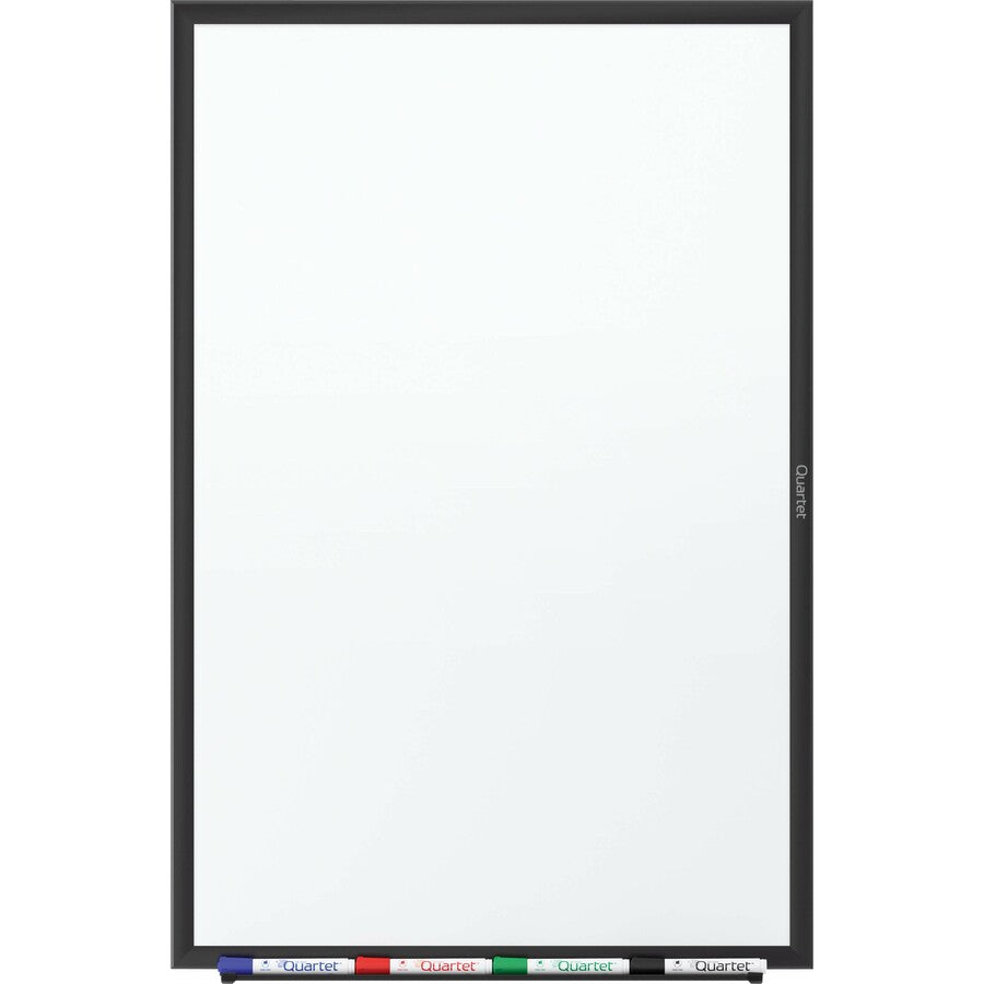 Quartet Standard Whiteboard - 96" (8 ft) Width x 48" (4 ft) Height - White Melamine Surface - Black Aluminum Frame - Horizontal/Vertical - 1 - TAA Compliant