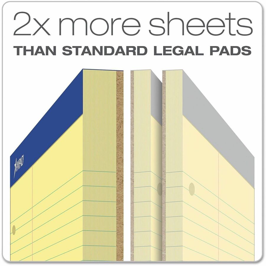 Ampad Evidence Narrow Ruled Dual Pad - 100 Sheets - 15 lb Basis Weight - 8 1/2" x 11 3/4" Sheet Size - 11.75" Height x 8.5" Width x 0.4" Depth - Canary Paper - Micro Perforated, Easy Tear, Rigid, Chipboard Backing - 1 Pad