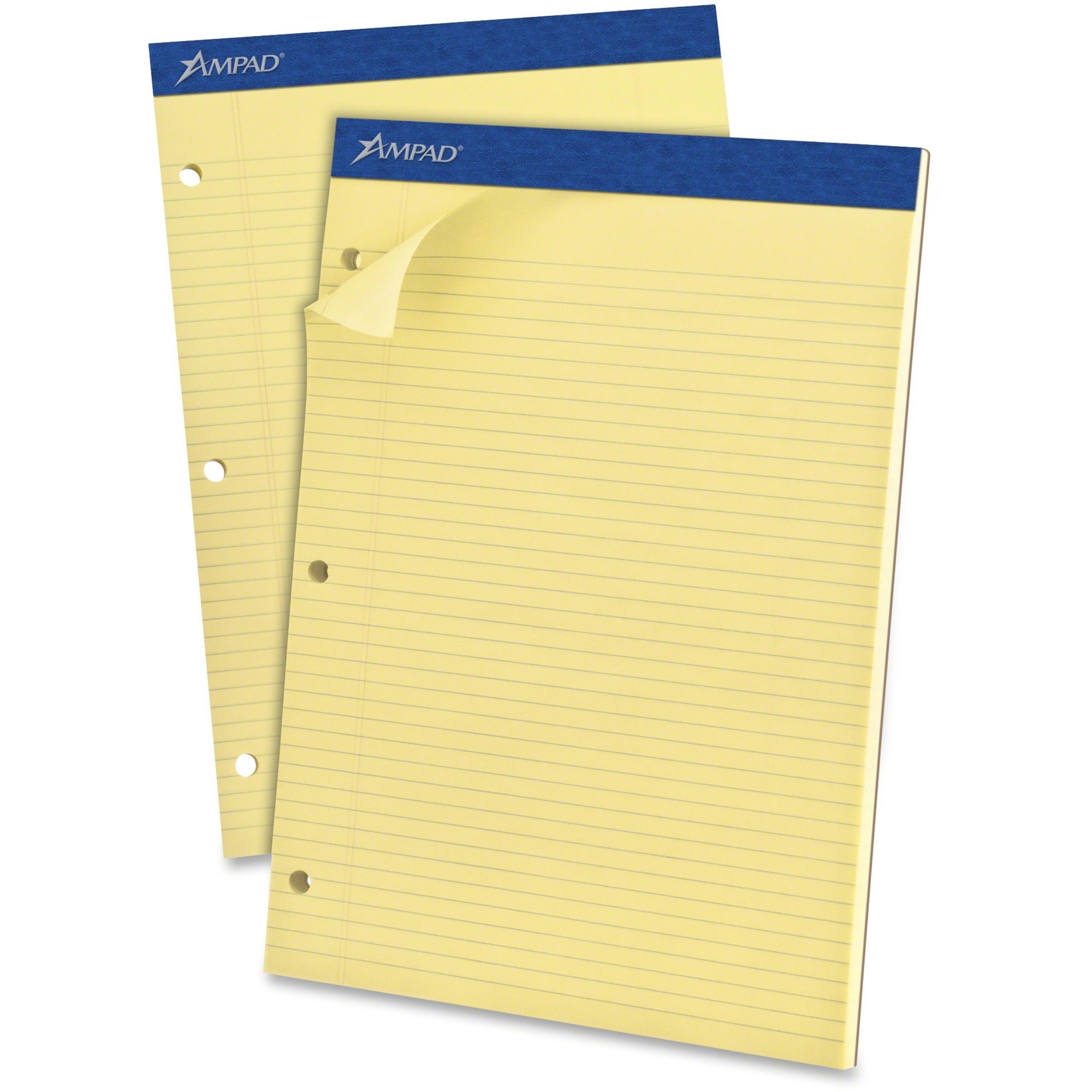 Ampad Evidence Narrow Ruled Dual Pad - 100 Sheets - 15 lb Basis Weight - 8 1/2" x 11 3/4" Sheet Size - 11.75" Height x 8.5" Width x 0.4" Depth - Canary Paper - Micro Perforated, Easy Tear, Rigid, Chipboard Backing - 1 Pad