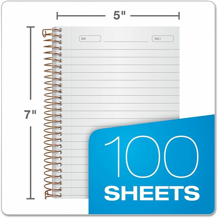 Ampad Gold Fibre Personal Notebook - 100 Sheets - Wire Bound - 0.28" Ruled - 20 lb Basis Weight - 5" x 7" Sheet Size - White Paper - Classic Green Kraft Cover - Micro Perforated, Rigid, Chipboard Backing, Pocket, Easy Tear, Unpunched - 1 Each