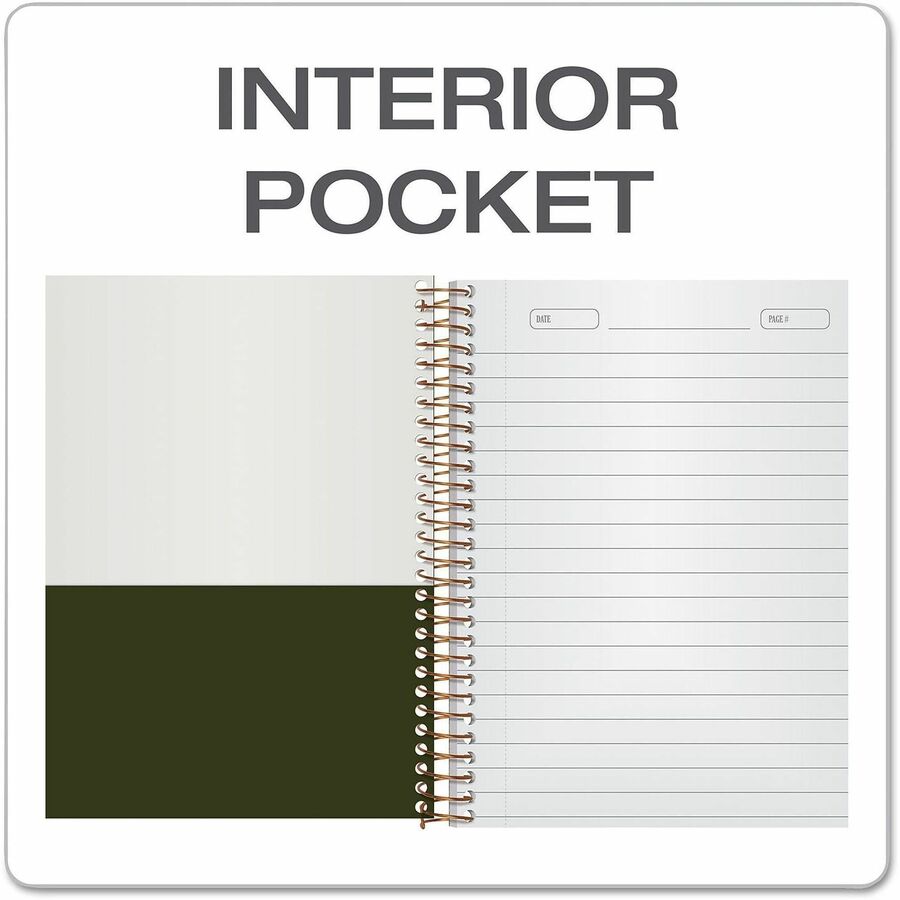 Ampad Gold Fibre Personal Notebook - 100 Sheets - Wire Bound - 0.28" Ruled - 20 lb Basis Weight - 5" x 7" Sheet Size - White Paper - Classic Green Kraft Cover - Micro Perforated, Rigid, Chipboard Backing, Pocket, Easy Tear, Unpunched - 1 Each