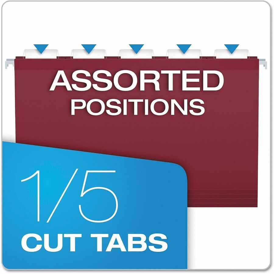 Pendaflex 1/5 Tab Cut Legal Hanging Folder - 8 1/2" x 14" - Internal Pocket(s) - 11 pt. - Burgundy - Reinforced, Tear Resistant, Durable - 25 / Box