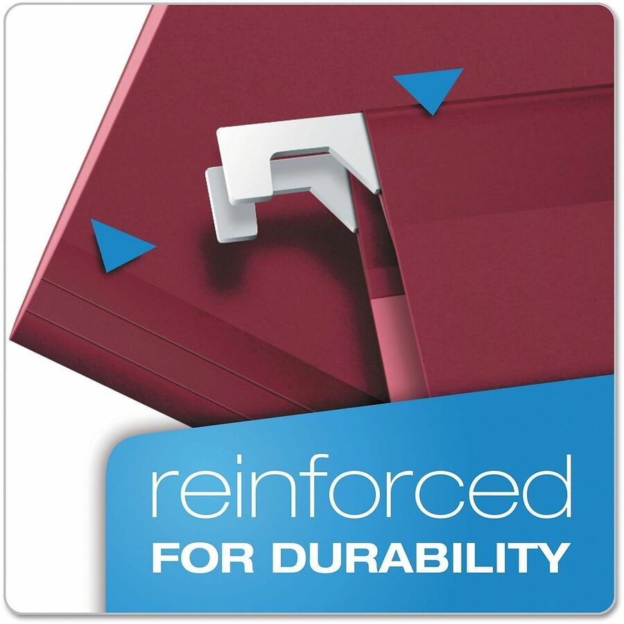 Pendaflex 1/5 Tab Cut Legal Hanging Folder - 8 1/2" x 14" - Internal Pocket(s) - 11 pt. - Burgundy - Reinforced, Tear Resistant, Durable - 25 / Box