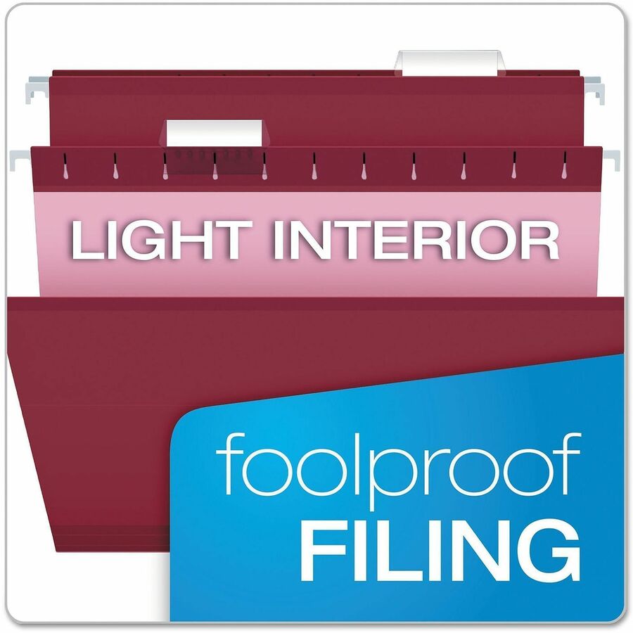 Pendaflex 1/5 Tab Cut Legal Hanging Folder - 8 1/2" x 14" - Internal Pocket(s) - 11 pt. - Burgundy - Reinforced, Tear Resistant, Durable - 25 / Box
