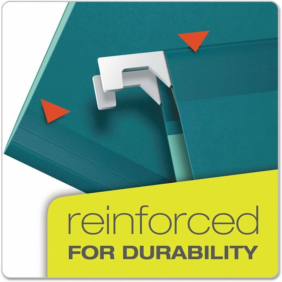 Pendaflex 1/5 Tab Cut Legal Hanging Folder - 8 1/2" x 14" - Internal Pocket(s) - 11 pt. - Teal - Reinforced, Tear Resistant, Durable - 25 / Box