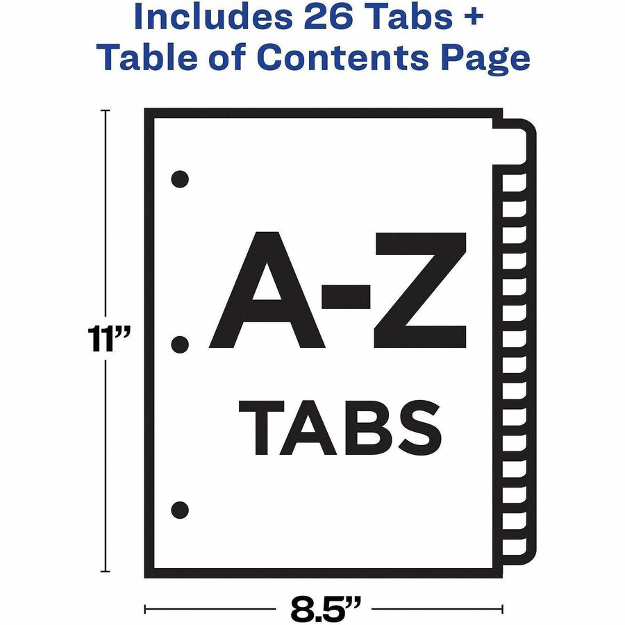 Avery A-Z Dividers, 26 Tabs, Ready Index, Arched Tabs (11844) - 26 x Divider(s) - 26 Printed Tab(s) - Alphabet - A-Z - 26 Tab(s)/Set - 8.5" Divider Width x 11" Divider Length - Letter - 8.50" Width x 11" Length - 3 Hole Punched - White Paper Divider - ...