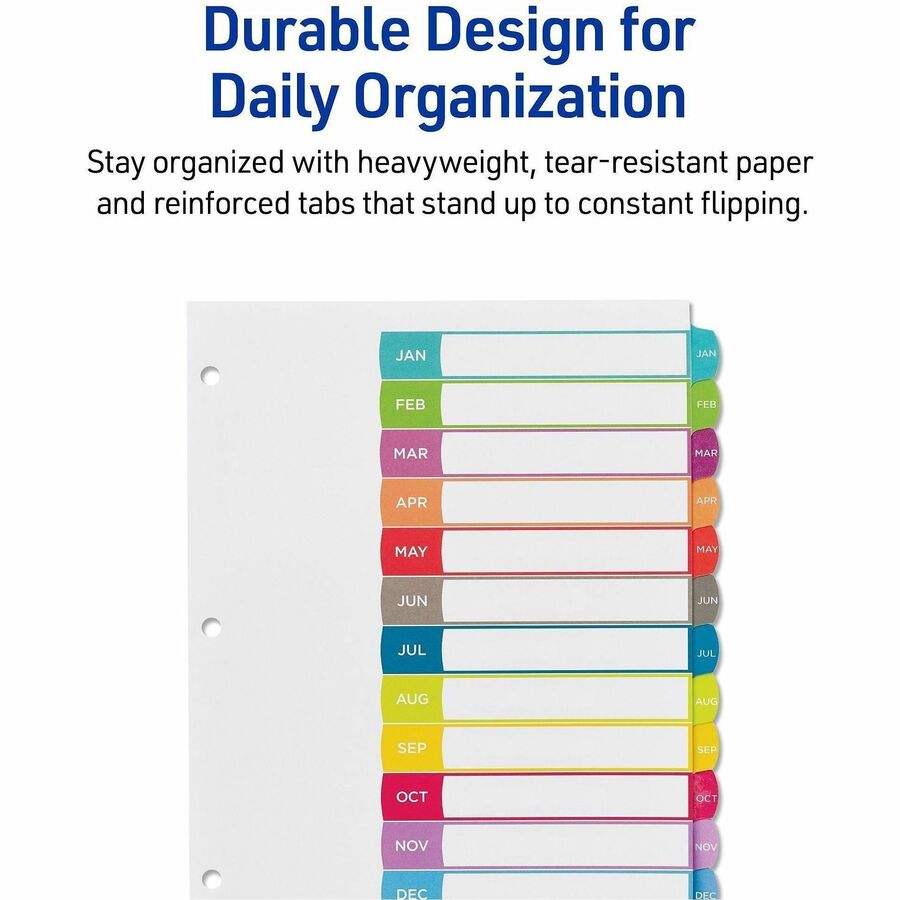 Avery Jan-Dec Dividers, 12 Tabs, Ready Index, Arched Tabs (11847) - 12 x Divider(s) - 12 Tab(s) - Month - Jan-Dec - 12 Tab(s)/Set - 8.5" Divider Width x 11" Divider Length - 3 Hole Punched - White Paper Divider - Multicolor Paper Tab(s) - 20% - Hole-pu...