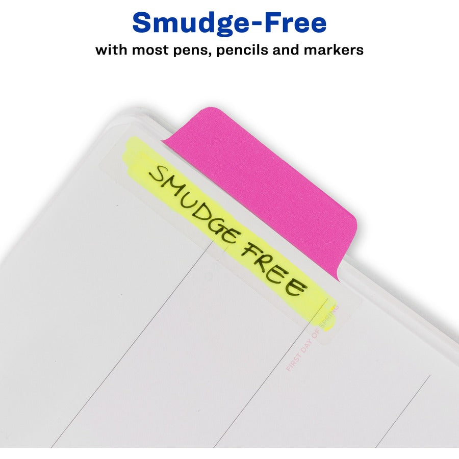 Avery&reg; Ultra Tabs File Tab - 24 Write-on Tab(s) - 1" Tab Height x 2.50" Tab Width - Clear Film, Neon Pink Paper, Neon Yellow, Neon Green, Neon Orange Tab(s) - PVC-free, Nonperforated, Smudge Resistant, Double-sided, Writable, Reusable, Repositionab...