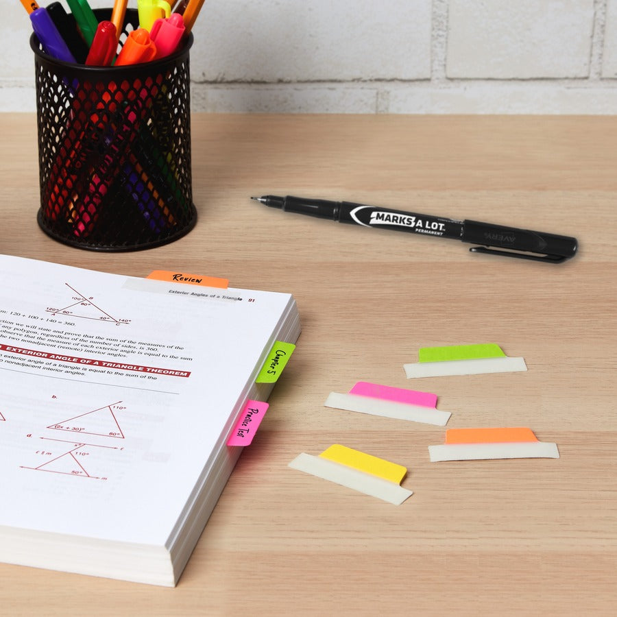 Avery&reg; Ultra Tabs File Tab - 24 Write-on Tab(s) - 1" Tab Height x 2.50" Tab Width - Clear Film, Neon Pink Paper, Neon Yellow, Neon Green, Neon Orange Tab(s) - PVC-free, Nonperforated, Smudge Resistant, Double-sided, Writable, Reusable, Repositionab...