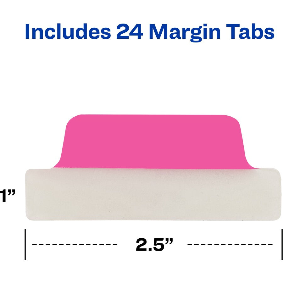 Avery&reg; Ultra Tabs File Tab - 24 Write-on Tab(s) - 1" Tab Height x 2.50" Tab Width - Clear Film, Neon Pink Paper, Neon Yellow, Neon Green, Neon Orange Tab(s) - PVC-free, Nonperforated, Smudge Resistant, Double-sided, Writable, Reusable, Repositionab...