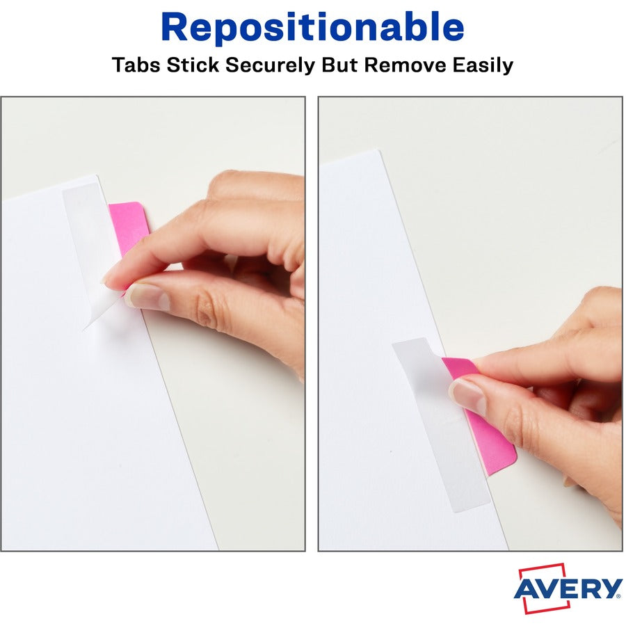 Avery&reg; Ultra Tabs File Tab - 24 Write-on Tab(s) - 1" Tab Height x 2.50" Tab Width - Clear Film, Neon Pink Paper, Neon Yellow, Neon Green, Neon Orange Tab(s) - PVC-free, Nonperforated, Smudge Resistant, Double-sided, Writable, Reusable, Repositionab...