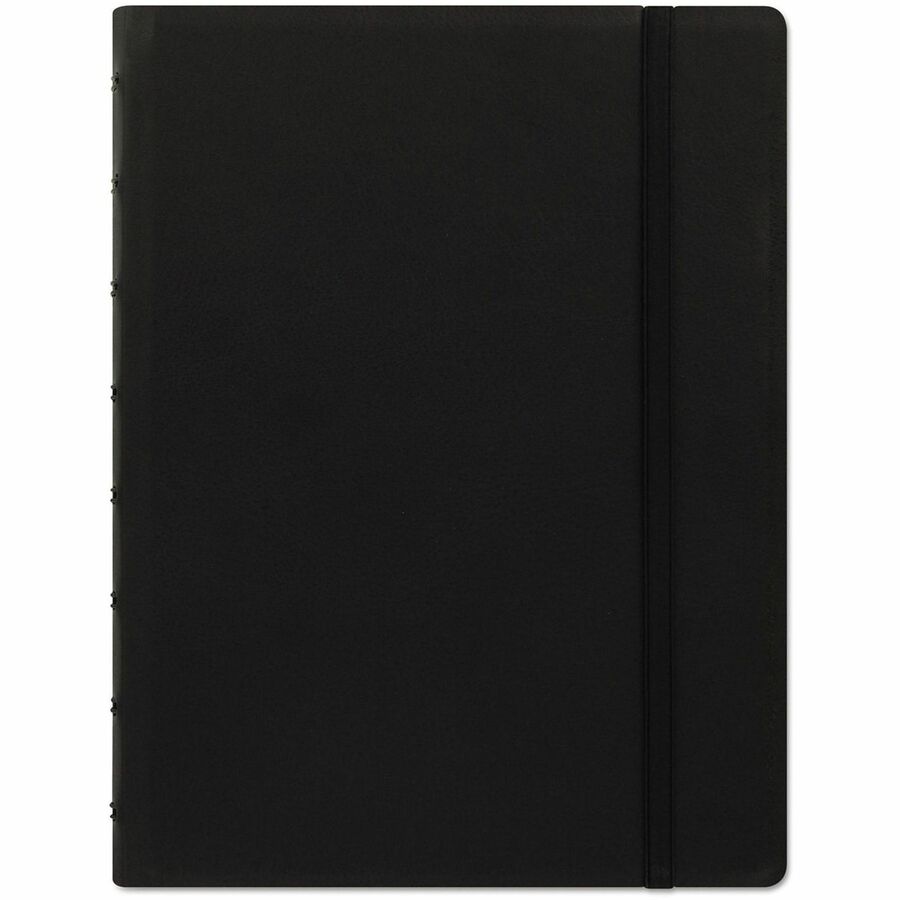 Rediform A5 Size Filofax Notebook - A5 - 56 Sheets - Twin Wirebound - 0.24" Ruled - A5 - 8 1/4" x 5 13/16" Sheet Size - 8.50" Height x 6.4" Width - Off White/Ivory Paper - Black Leatherette Cover - Elastic Closure, Indexed, Pocket, Ruler, Refillable, S...