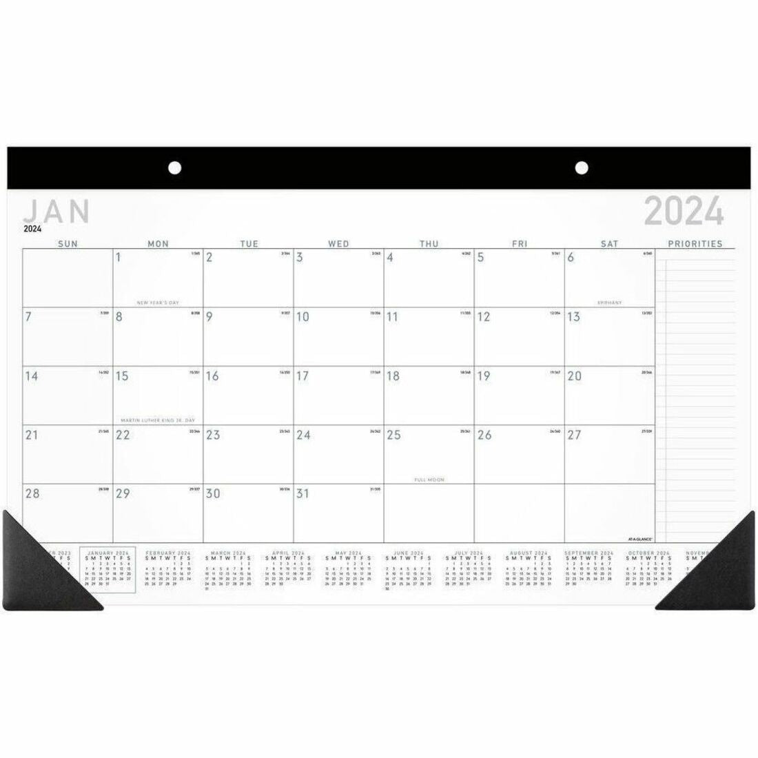 At-A-Glance Contemporary Monthly Desk Pad - Julian Dates - Daily, Monthly - 12 Month - January 2026 to December 2026 - 1 Month Single Page Layout - 18" x 11" Sheet Size - White Sheet - Headband - Desk Pad - Paper - Black Cover - 11" Height - Reference ...