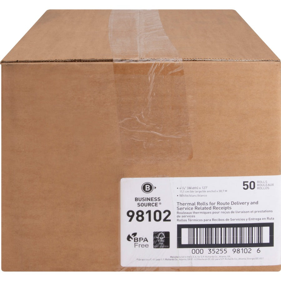 Business Source Portable Printer Receipt Thermal Rolls - 4 19/64" x 127 ft - White - 50 / Carton