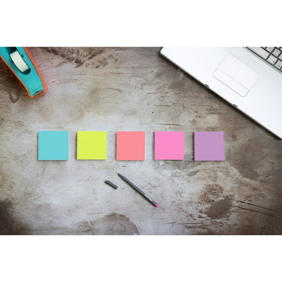Post-it&reg; Super Sticky Notes - Supernova Neons Color Collection - 2160 x Multicolor - 3" Flag/Note Width x 3" Flag/Note Length - Rectangle - 90 Sheets per Pad - Aqua Splash, Tropical Pink, Acid Lime, Canary Yellow - Paper - Self-adhesive, Recyclable...