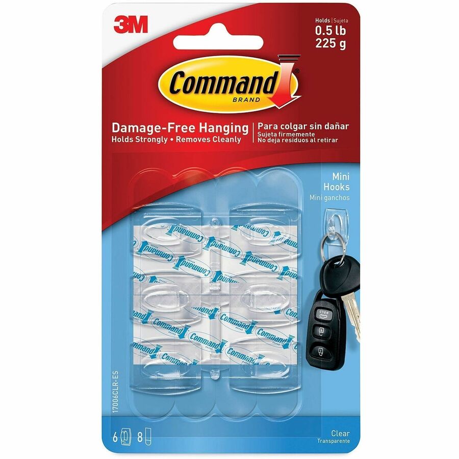 Command .5 lb. Clear Mini Hooks - 8 oz (226.8 g) Capacity - for Home - Clear - 6 / Pack