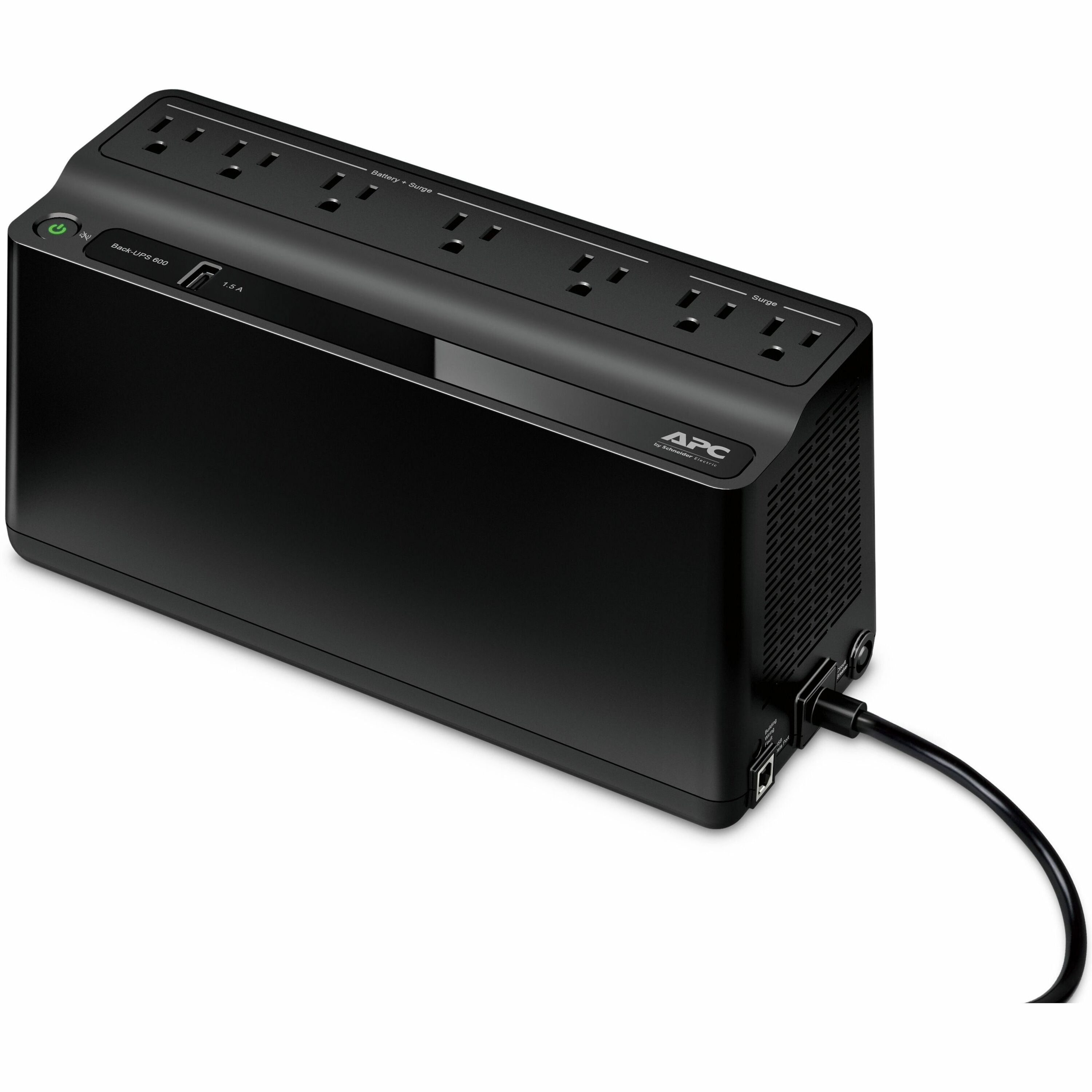 APC by Schneider Electric Back-UPS 600VA Tower UPS - Tower - 10 Hour Recharge - 3.20 Minute Stand-by - 120 V Input - 120 V AC Output - Single Phase - Stepped Approximated Sine Wave - 5 x NEMA 5-15R, 2 x NEMA 5-15R Surge Receptacle(s) - 7 x Battery/Surg...