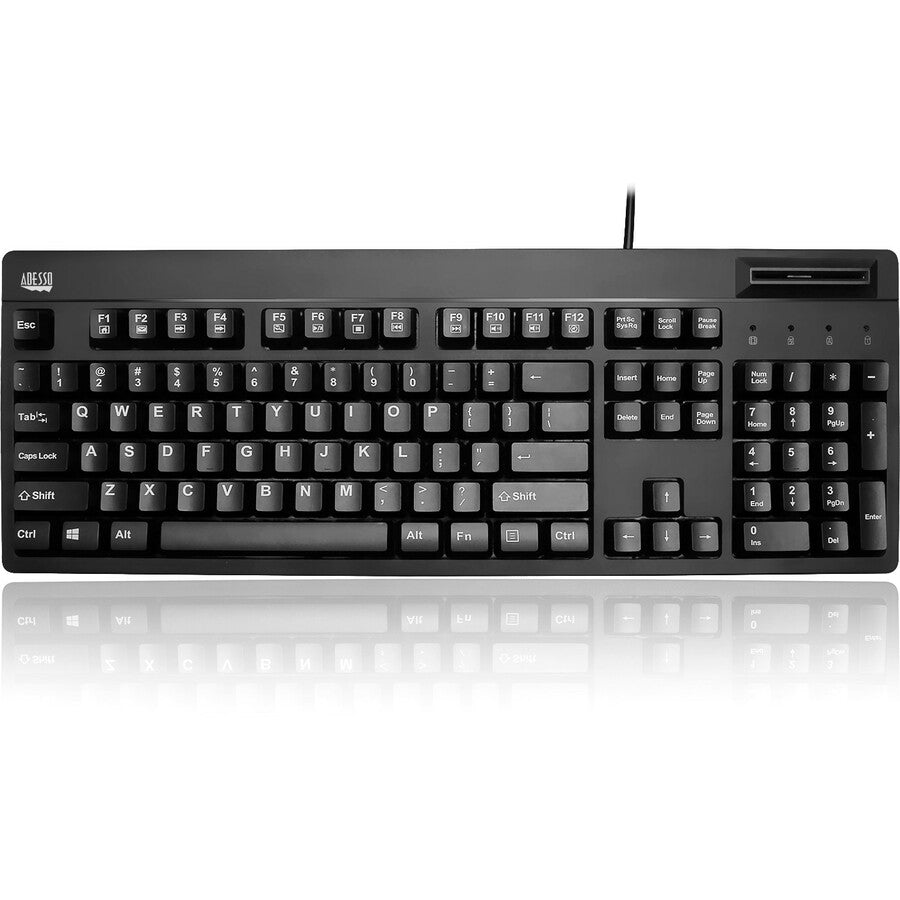 Adesso EasyTouch 630SB - Smart Card Reader Keyboard - Cable Connectivity - USB 2.0 Interface - 104 Key(s) - English (US) - QWERTY Layout - Computer - PC - Membrane Keyswitch - Black