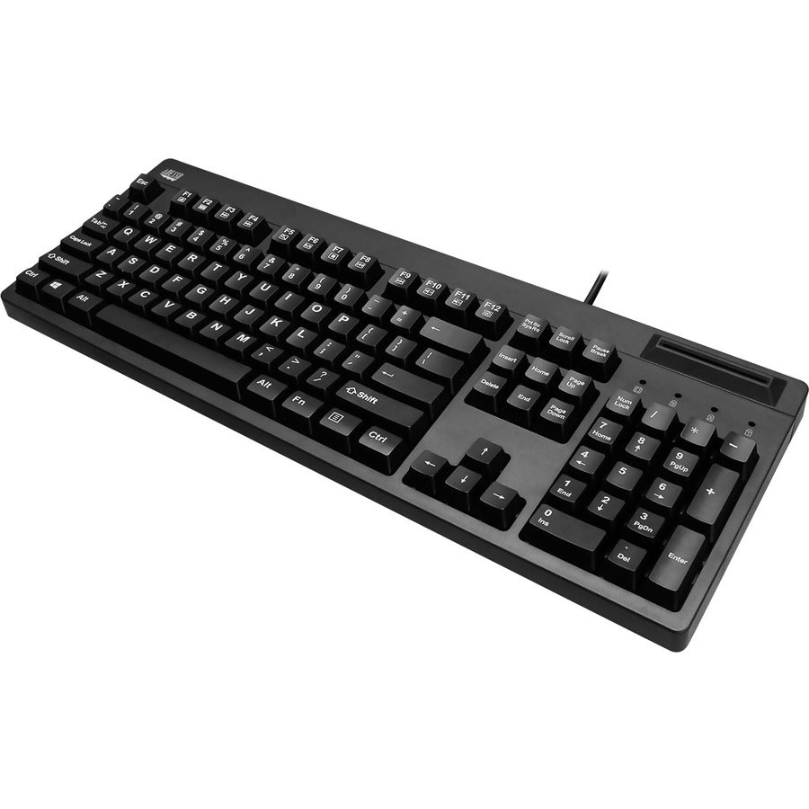 Adesso EasyTouch 630SB - Smart Card Reader Keyboard - Cable Connectivity - USB 2.0 Interface - 104 Key(s) - English (US) - QWERTY Layout - Computer - PC - Membrane Keyswitch - Black