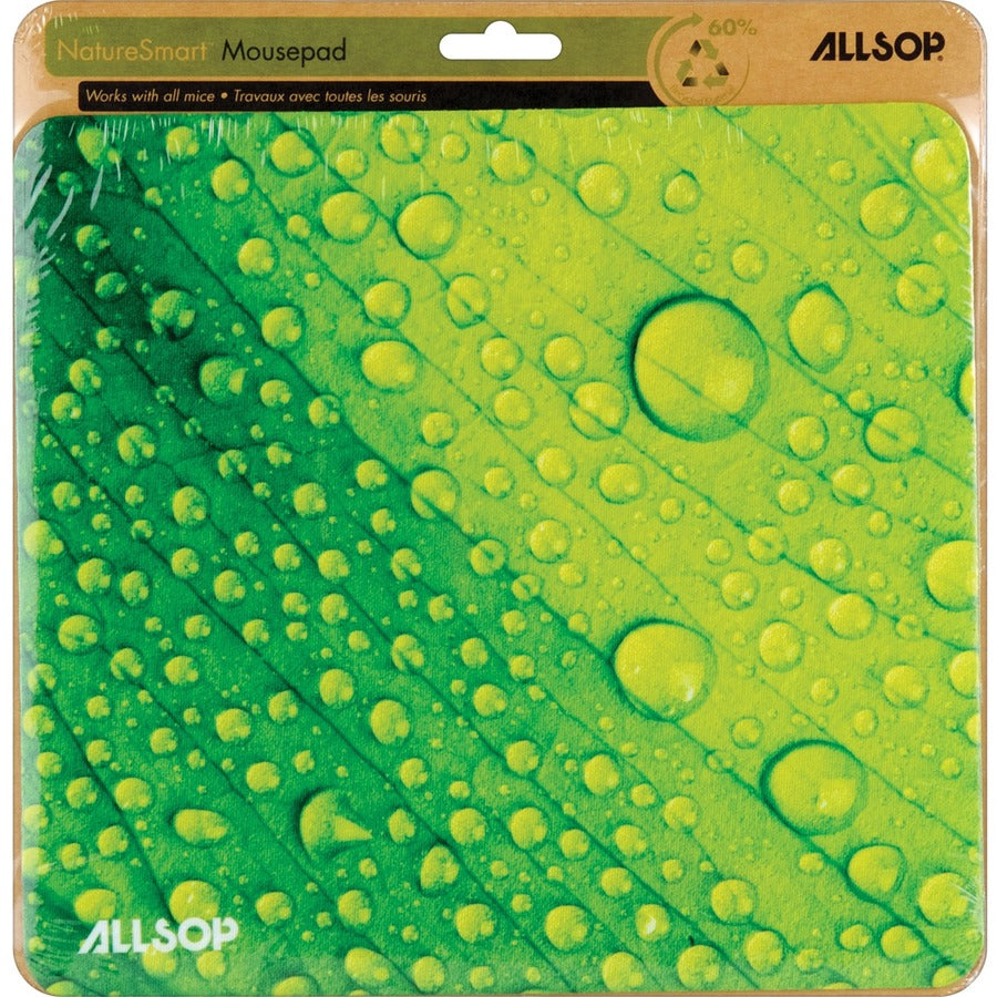Allsop NatureSmart Image Mousepad - Leaf Raindrop - (31624) - Leaf Raindrop - 0.10" Height x 8.50" Width - Natural Rubber, Latex - Skid Proof - 1 Each