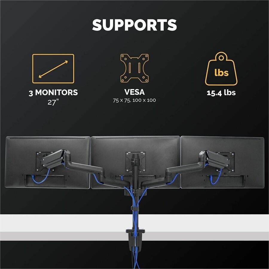 Fellowes Platinum Mounting Arm for Monitor - Black - 3 Display(s) Supported - 90" Screen Support - 60 lb Load Capacity - 1 Each