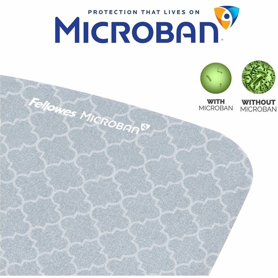 Fellowes PlushTouch Microban Mouse Pad Wrist Rest - Lattice - 1" Height x 7.25" Width x 9.38" Depth - Gray, White - Foam - Wear Resistant, Tear Resistant, Skid Proof - 1