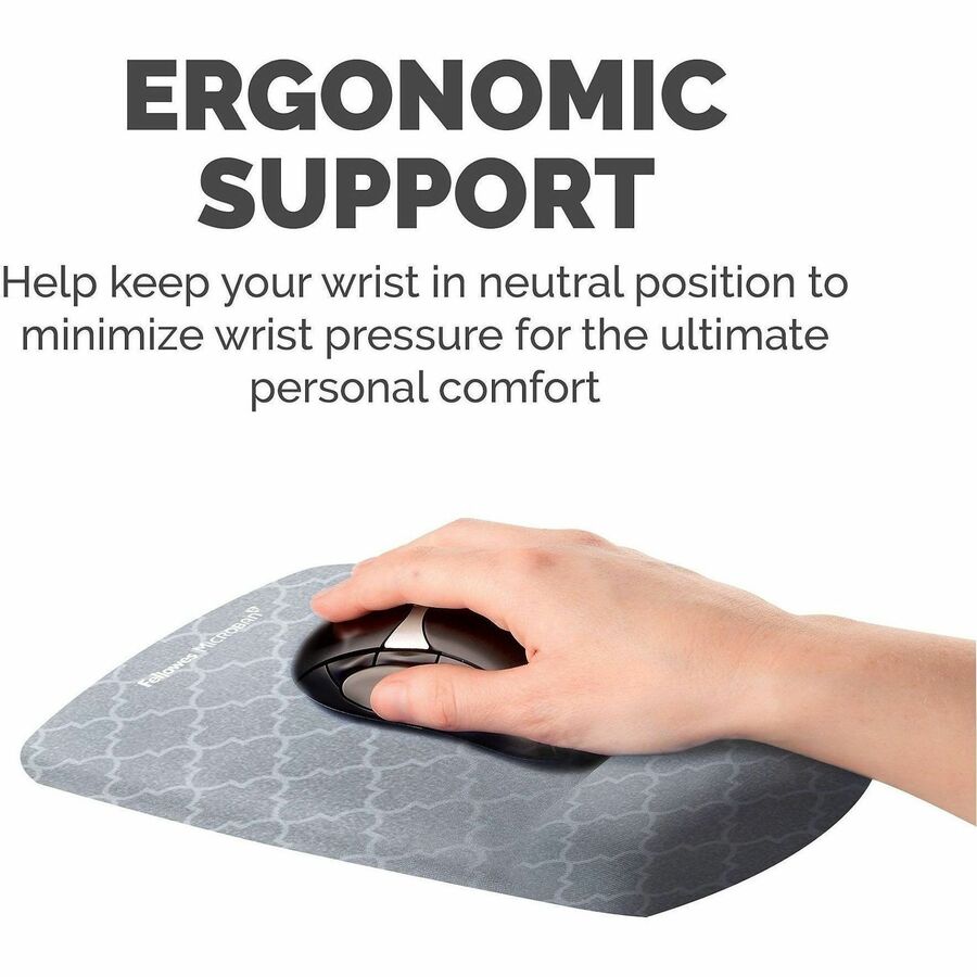 Fellowes PlushTouch Microban Mouse Pad Wrist Rest - Lattice - 1" Height x 7.25" Width x 9.38" Depth - Gray, White - Foam - Wear Resistant, Tear Resistant, Skid Proof - 1
