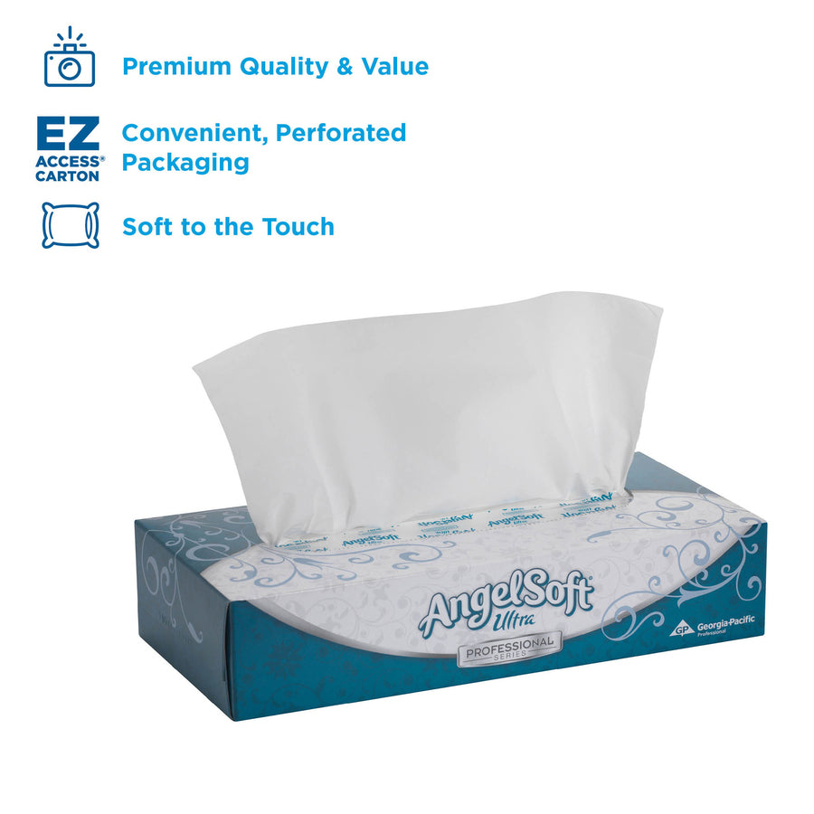 Angel Soft Ultra Professional Series Facial Tissue - 2 Ply - 7.40" Width x 8.80" Length - White - 125/Box - 10 / Carton