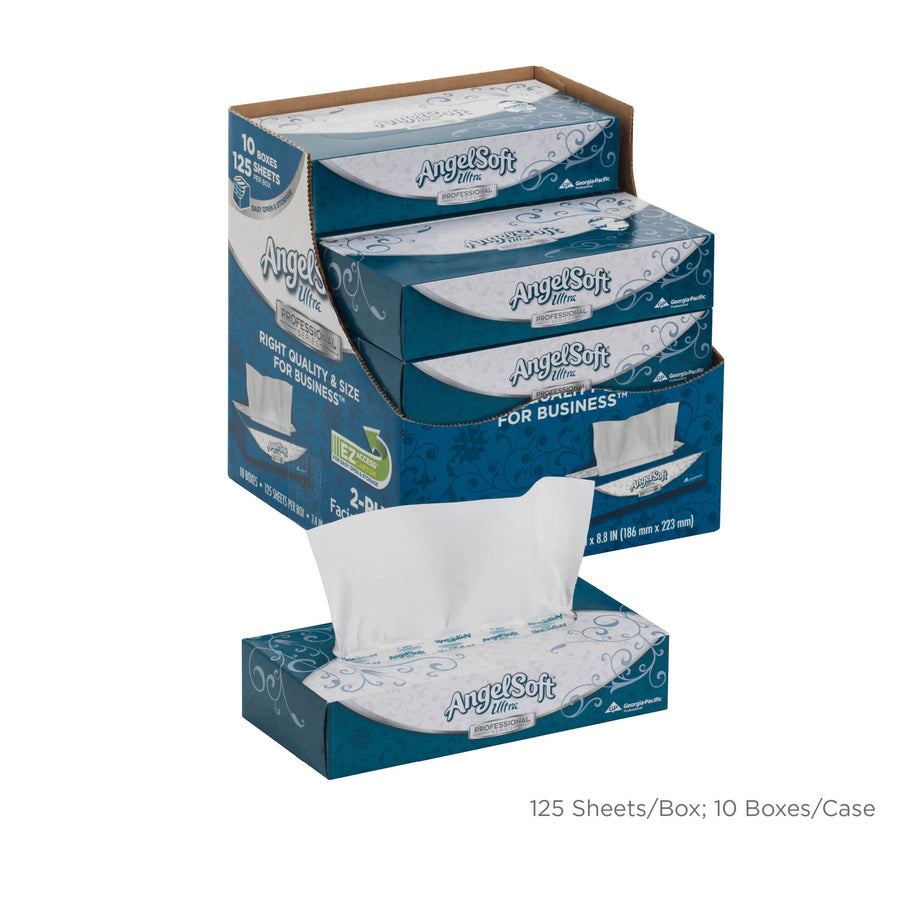 Angel Soft Ultra Professional Series Facial Tissue - 2 Ply - 7.40" Width x 8.80" Length - White - 125/Box - 10 / Carton
