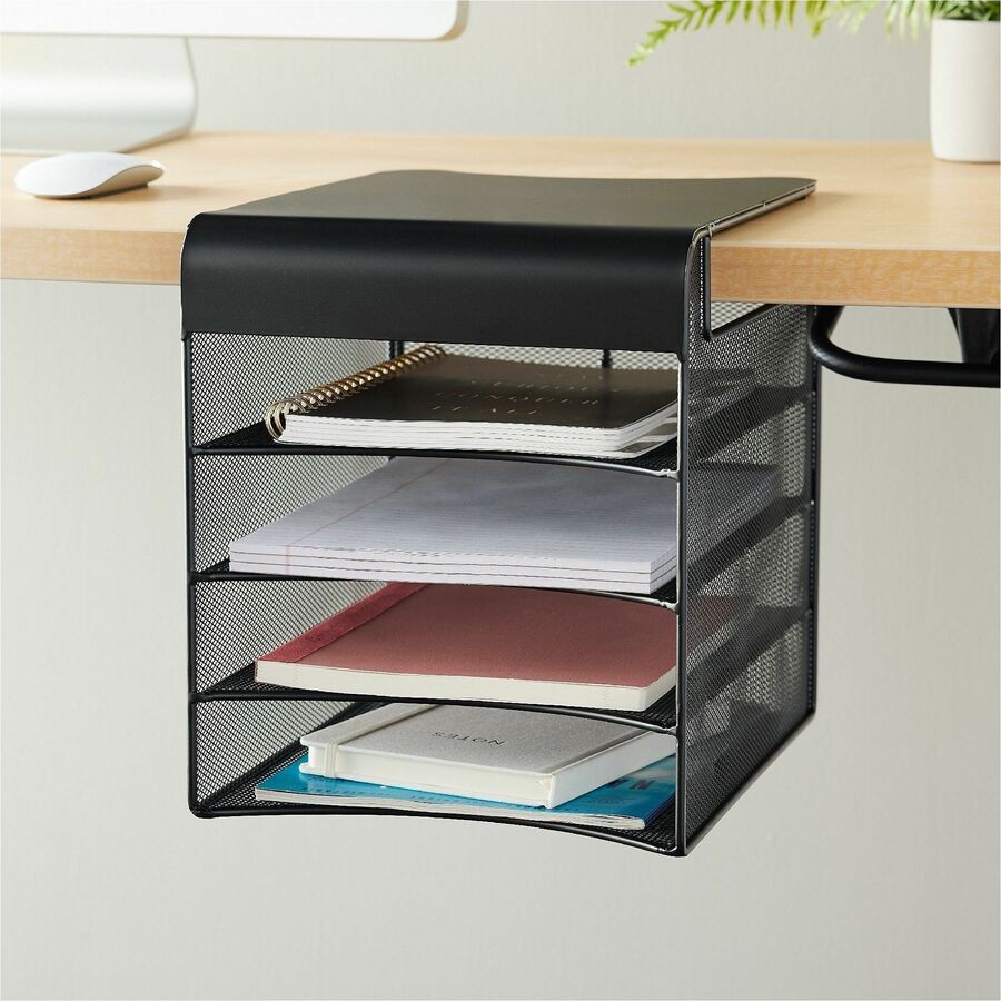 Safco Onyx Solid Top Horizontal Hanging Storage - 12" Height x 10.25" Width x 12.38" Depth - Scratch Resistant - Powder Coated - Black - Steel - 1 Each