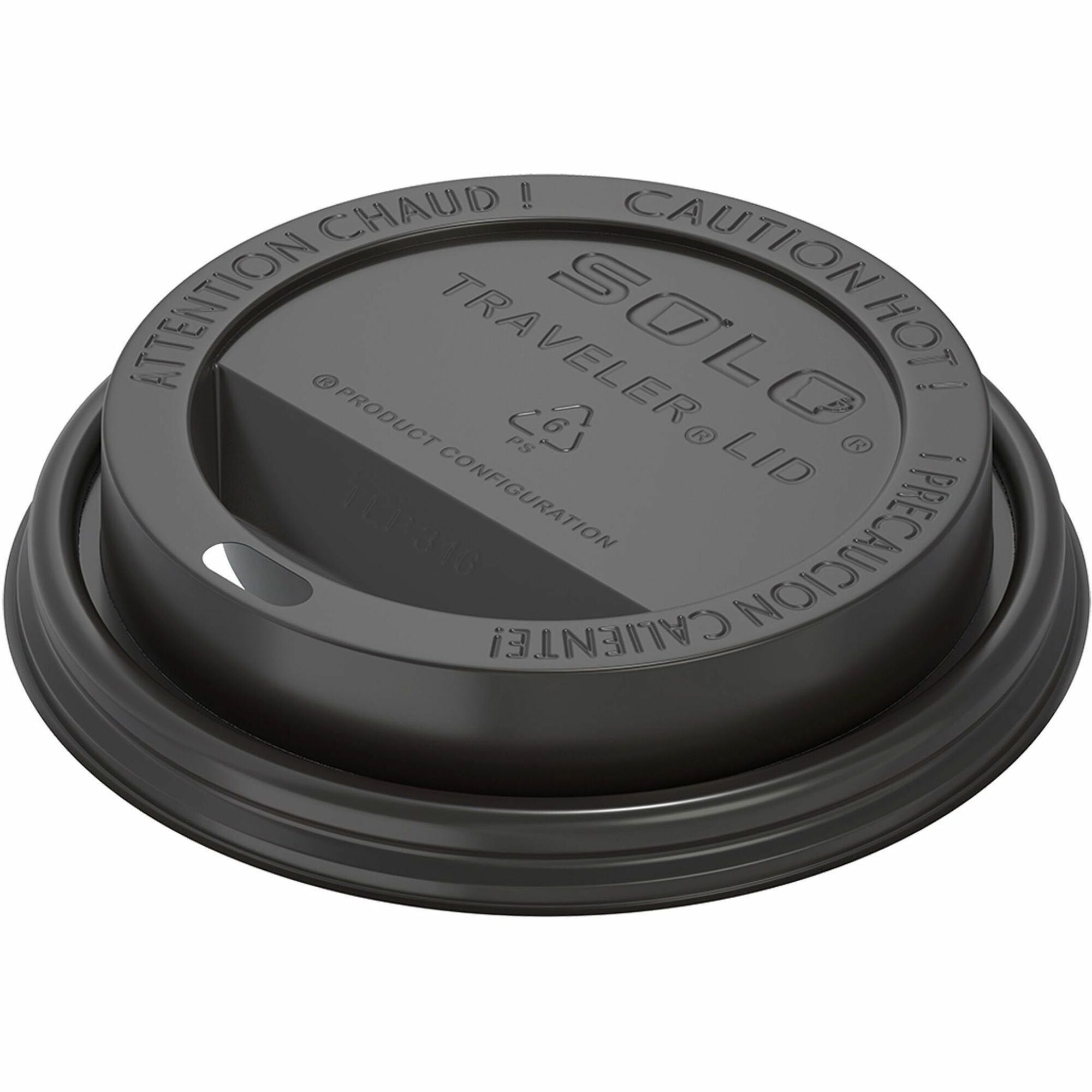 Solo 10-24 oz PS Plastic Traveler Dome Cup Lid - Black - Dome - 3.7" Diameter - Plastic, Polystyrene - Black - 10 / Carton