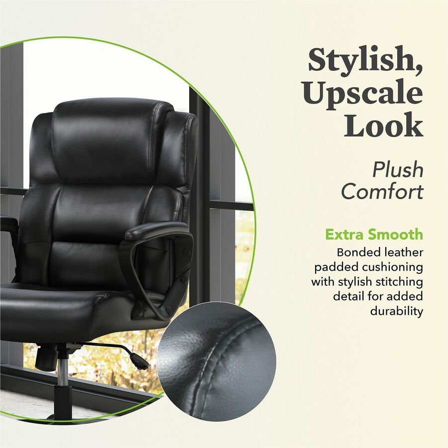 Sadie Mid-Back Executive Chair - Black Seat Color - SofThread Leather Seat Material - Black Back Color - SofThread Leather Back Material - Mid Back - 5-star Base - 1 Each