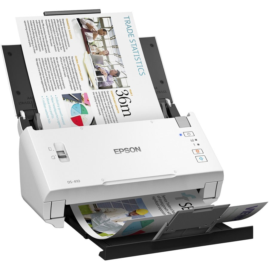 Epson DS-410 Sheetfed Scanner - 600 dpi Optical - 48-bit Color - 16-bit Grayscale - 26 ppm (Mono) - 26 ppm (Color) - Duplex Scanning - USB