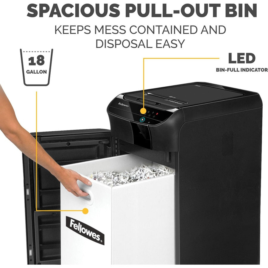Fellowes AutoMax 350C Auto Feed Cross-Cut Shredder - Non-continuous Shredder - Cross Cut - 350 Per Pass - for shredding Staples, Paper Clip, Paper, CD, DVD, Credit Card, Junk Mail - 0.156" x 1.500" Shred Size - P-4 - 11 ft/min - 9" Throat - 45 Minute R...