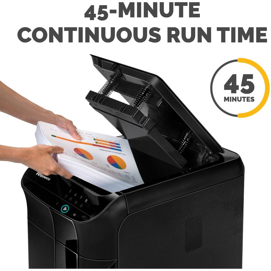 Fellowes AutoMax 350C Auto Feed Cross-Cut Shredder - Non-continuous Shredder - Cross Cut - 350 Per Pass - for shredding Staples, Paper Clip, Paper, CD, DVD, Credit Card, Junk Mail - 0.156" x 1.500" Shred Size - P-4 - 11 ft/min - 9" Throat - 45 Minute R...