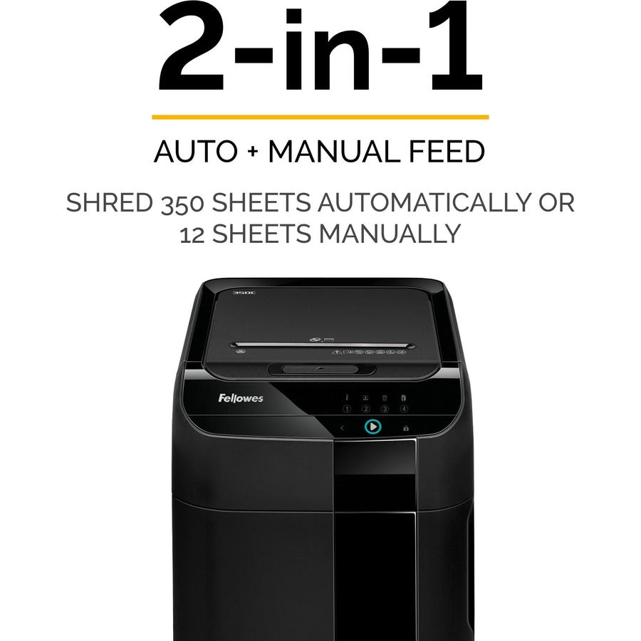 Fellowes AutoMax 350C Auto Feed Cross-Cut Shredder - Non-continuous Shredder - Cross Cut - 350 Per Pass - for shredding Staples, Paper Clip, Paper, CD, DVD, Credit Card, Junk Mail - 0.156" x 1.500" Shred Size - P-4 - 11 ft/min - 9" Throat - 45 Minute R...