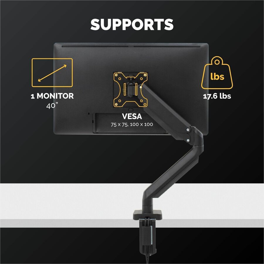 Fellowes Platinum Mounting Arm for Monitor - Black - Height Adjustable - 1 Display(s) Supported - 19.70" to 32" Screen Support - 17.60 lb Load Capacity - 75 x 75, 100 x 100 - VESA Mount Compatible - Steel - 1 Unit