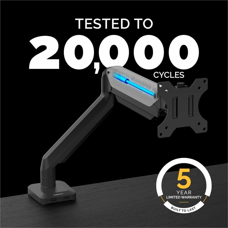 Fellowes Platinum Mounting Arm for Monitor - Black - Height Adjustable - 1 Display(s) Supported - 19.70" to 32" Screen Support - 17.60 lb Load Capacity - 75 x 75, 100 x 100 - VESA Mount Compatible - Steel - 1 Unit