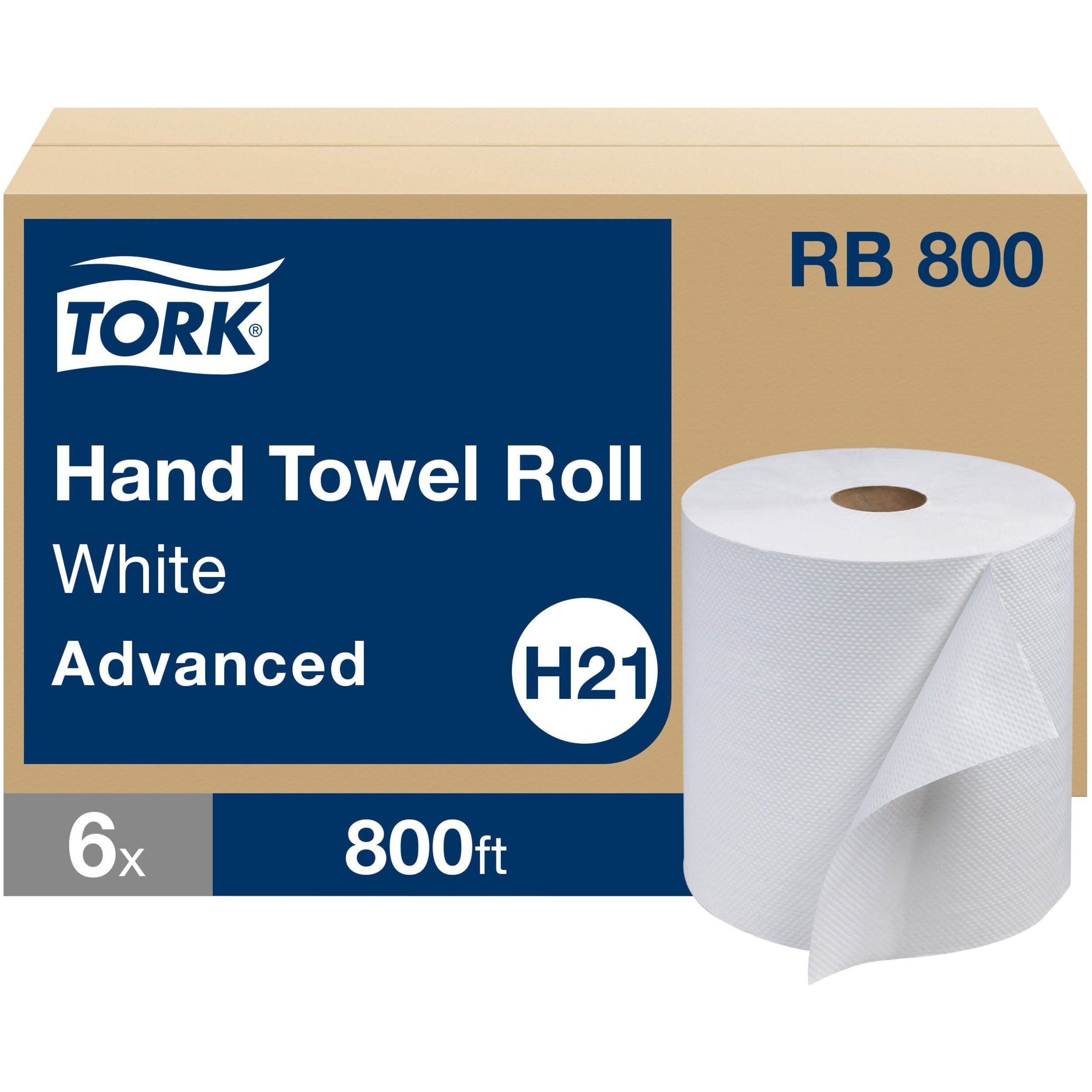 TORK Advanced Hand Towel Roll - 1 Ply - 7.90" Width x 800 ft Length - 800 Sheets/Roll - 7.80" Roll Diameter - 1 4/5" Core - White - 6 / Carton