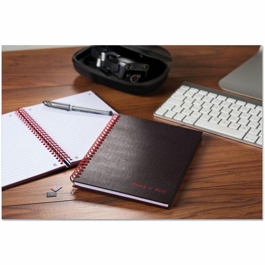 Black n' Red Hardcover Business Notebook - 70 Sheets - Twin Wirebound - Ruled Front Ruling x 9.9" Width x 7" Length - Black/Red Cover - Bleed Resistant, Ink Resistant, Hard Cover, Perforated, Foldable - 1 Each