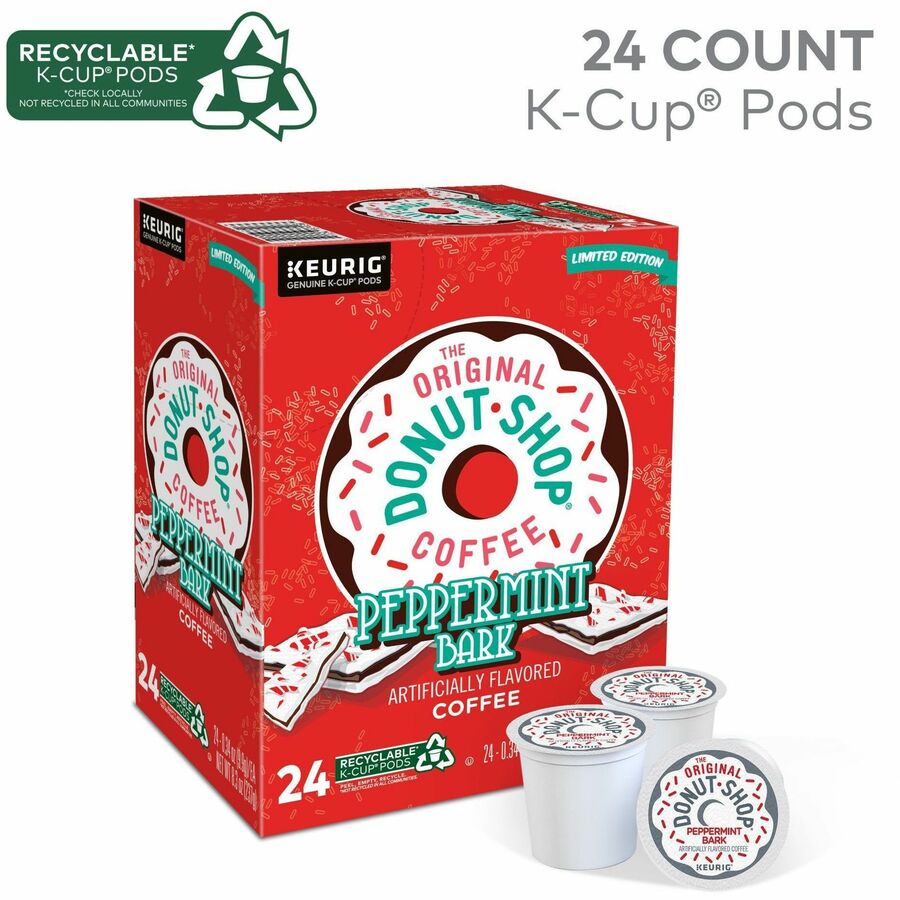 The Original Donut Shop&reg; K-Cup, Pod Peppermint Bark Keurig Single-Serve K-Cup Pods, Light Roast Coffee, 24 Count - Compatible with K-Cup Brewer - Light - K-Cup, Pod - Peppermint Bark - Kosher - 24 / Box