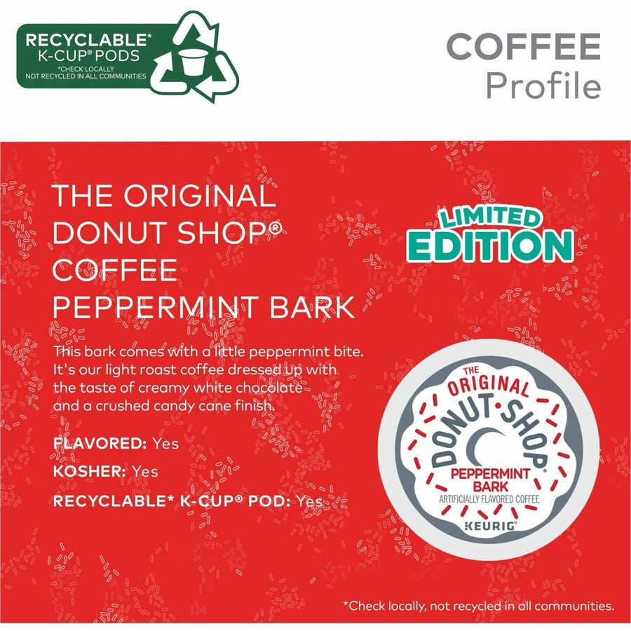 The Original Donut Shop&reg; K-Cup, Pod Peppermint Bark Keurig Single-Serve K-Cup Pods, Light Roast Coffee, 24 Count - Compatible with K-Cup Brewer - Light - K-Cup, Pod - Peppermint Bark - Kosher - 24 / Box