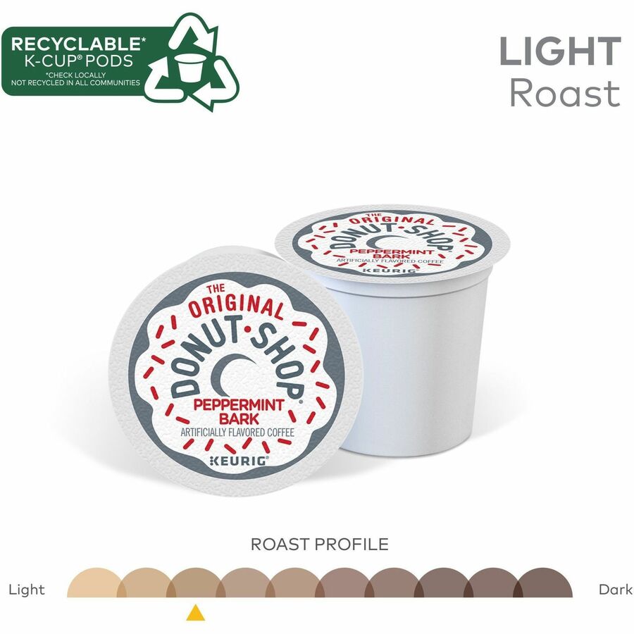 The Original Donut Shop&reg; K-Cup, Pod Peppermint Bark Keurig Single-Serve K-Cup Pods, Light Roast Coffee, 24 Count - Compatible with K-Cup Brewer - Light - K-Cup, Pod - Peppermint Bark - Kosher - 24 / Box