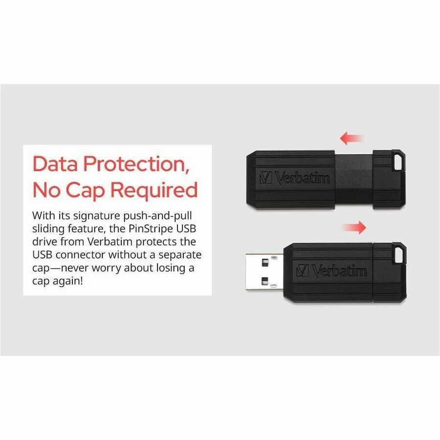 Verbatim 32GB PinStripe USB 2.0 Flash Drive - 5 PK - 32 GB - USB 2.0 Type A - Blue, Green, Red, Purple, Teal - Lifetime Warranty - 5 / Pack
