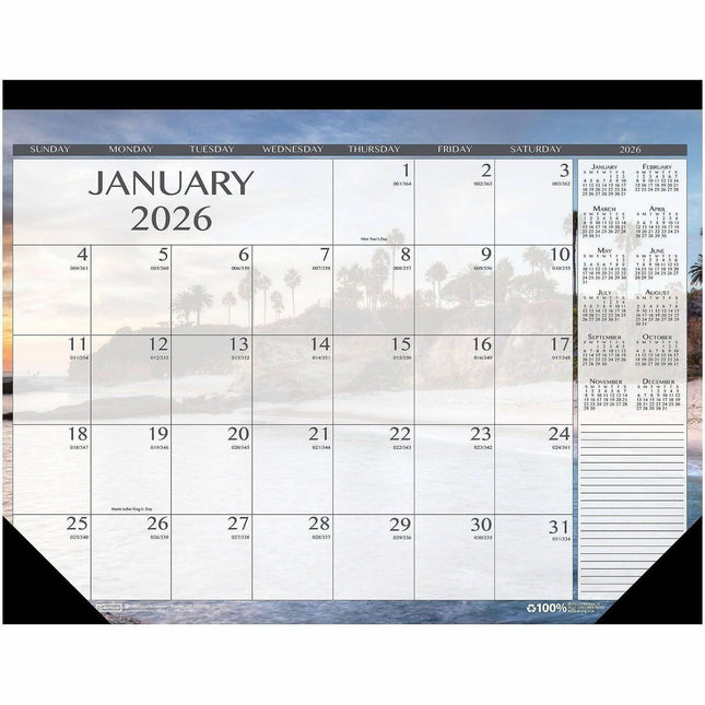 House of Doolittle Monthly Desk Pad Calendar Earthscapes Seascapes 22 x 17 Inches - Julian Dates - Monthly - 12 Month - January 2026 to December 2026 - 1 Month Single Page Layout - Desk Pad, Desktop - Black - Leatherette - 17" Height x 22" Width - Recy...